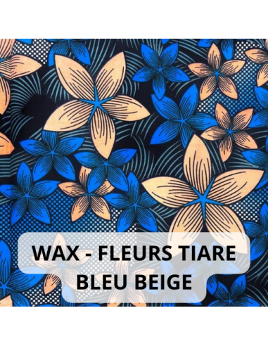 Tissus Wax Fleurs de tiaré Bleu et beige